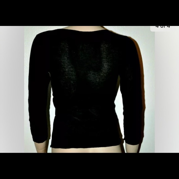 V2K Black Crinkled Gold Sequin Diamond Patch 3/4 Sleeved Cleavage Top Glam 2000 - Picture 6 of 6